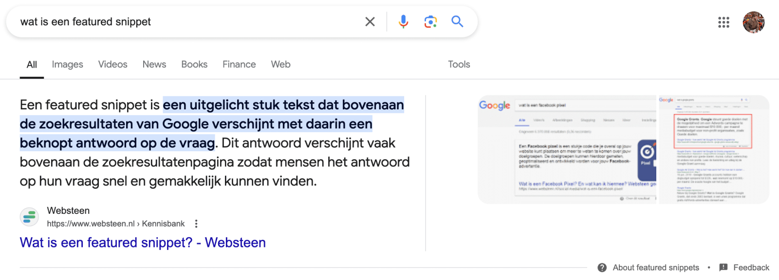 Featured Snippet voorbeeld